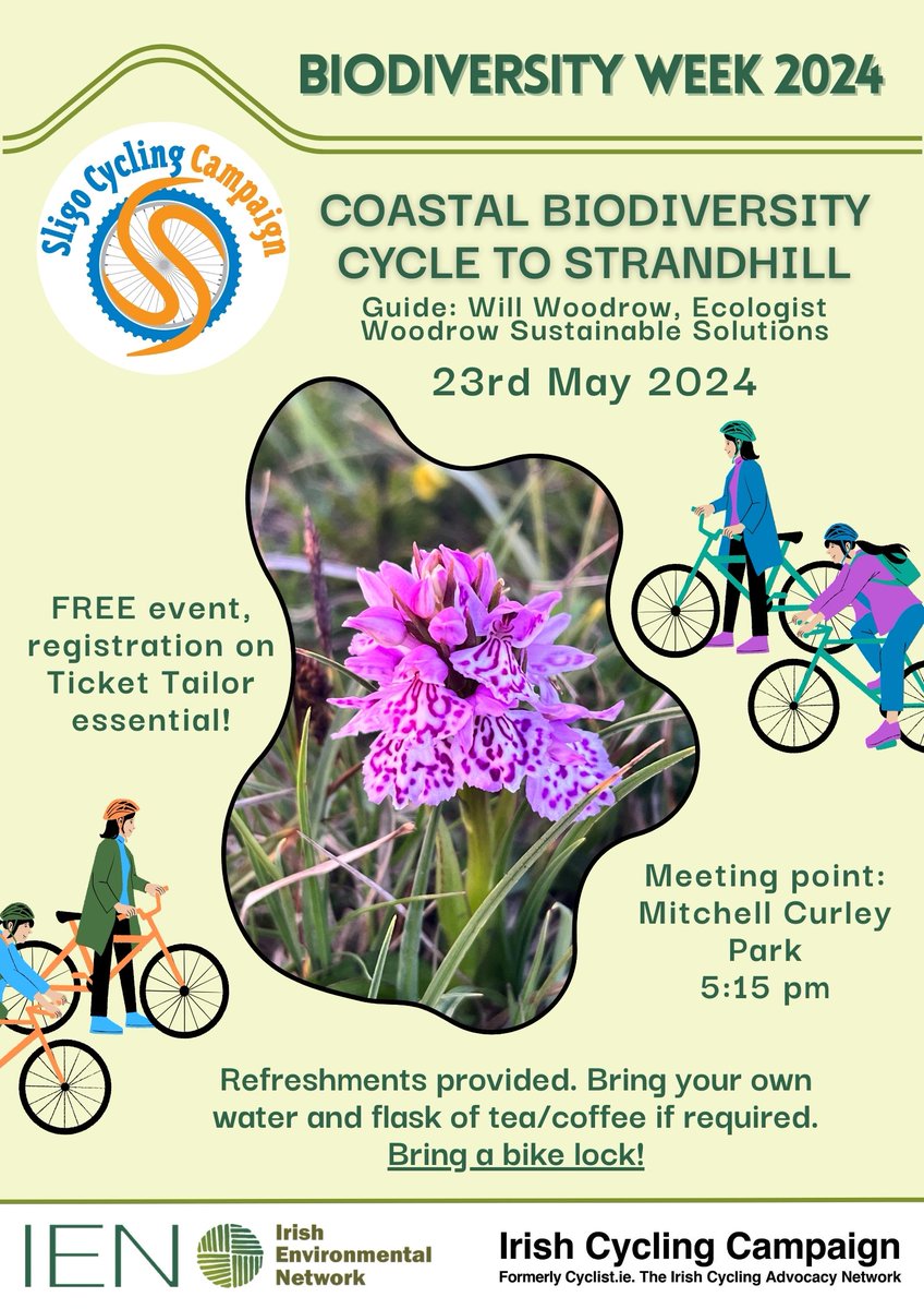 Hot on the heels of #BikeWeek comes 
#BiodiversityWeek. But don't put that bike away just yet! Join us on a Biodiversity Cycle to Strandhill on the 23rd. Due to time constraints this event is not suitable for children. Places limited & Booking essential  buytickets.at/sligocyclingca…