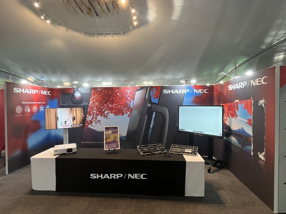 The doors are now open, for the @PeerlessAVEU #TheAVExperience Show.

Drop by the stand, and catch up with the @SharpNEC_UK team, to discuss all things #dvLED, #DisplaySolutions and #SustainableTechnology!