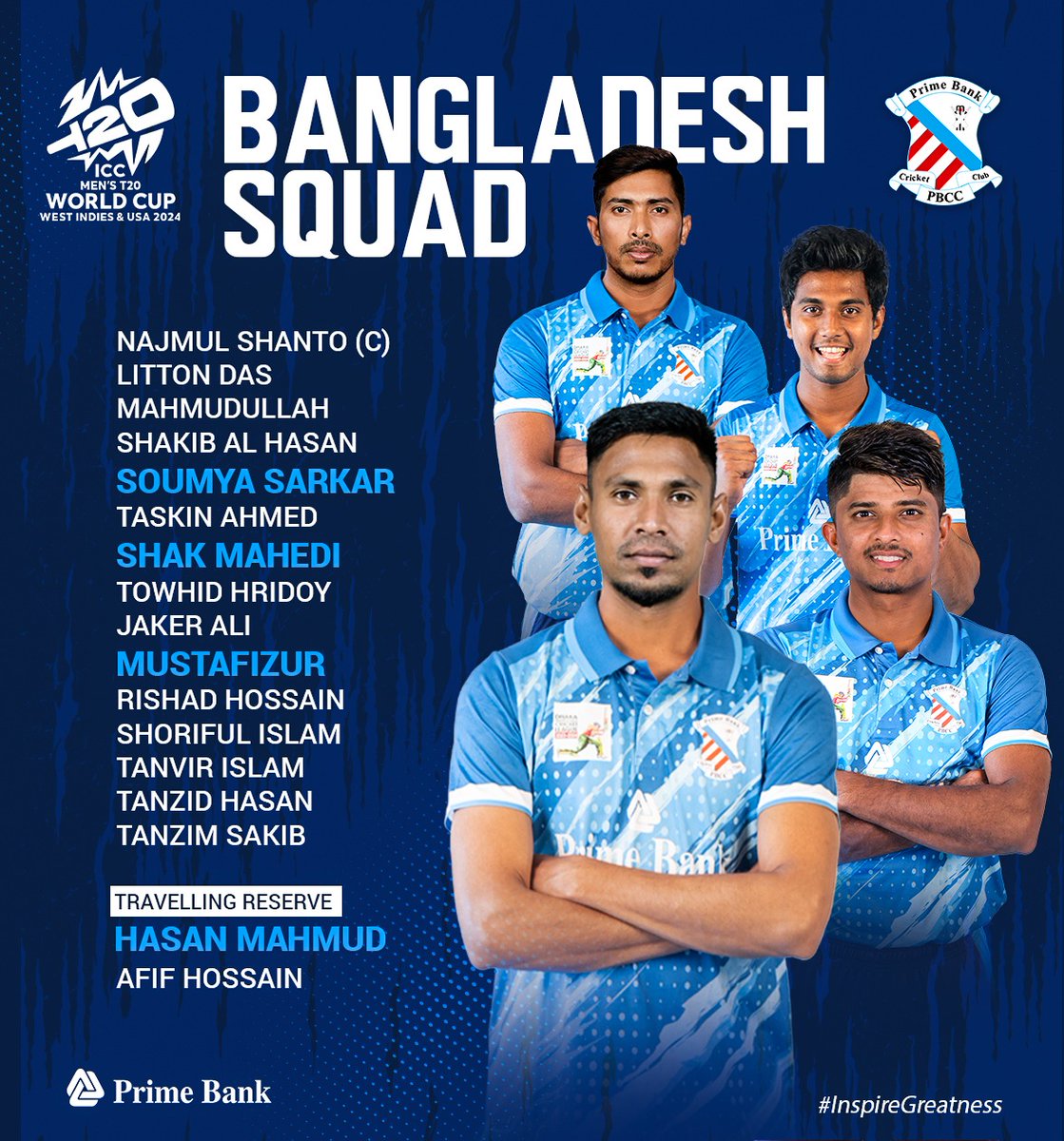 Bangladesh's Squad | ICC Men's T20 World Cup 2024 #InspireGreatness #PBCC