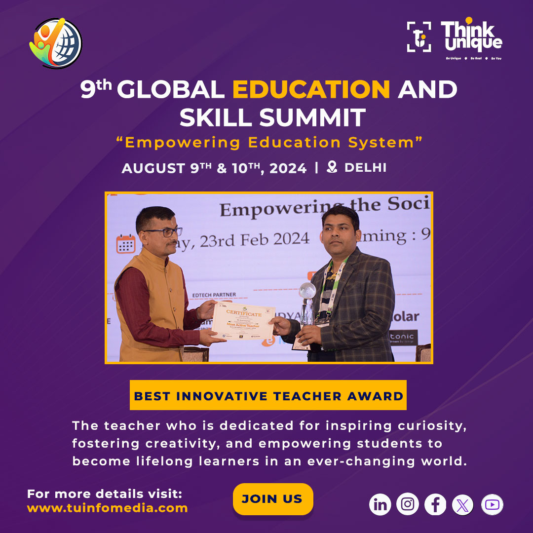 Presenting the Best Innovative Teacher Award. These remarkable educators are truly inspiring! Let's honor these amazing teachers for their dedication and passion! Join us at 9th Global Education & Skill Summit. #CSR #teacher #CareerDevelopment #EducationForAll #Global #learning