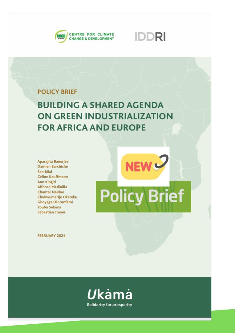 🗒️New Policy Brief: Presents key messages from studies on emerging green industrialization initiatives in Africa, focusing on the influence of Africa-Europe relations. Read More: iddri.org/en/publication… @chuks_okereke @IDDRI_English @SebastienTreyer @gboyenautics #Ukama @UNFCCC