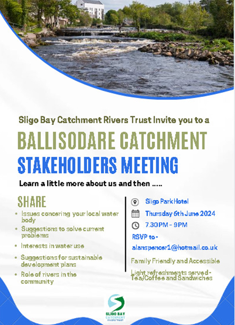 A very important stakeholder meeting taking place on Thursday 6th June for all those concerned with water quality and protection in the Ballisodare catchment area.