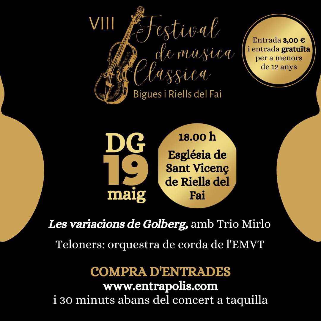 🎶 Diumenge 19 de maig continua el VIII Festival de Música Clàssica de Bigues i Riells del Fai amb el concert de Trio Mirlo! Reserva la teva entrada👉bit.ly/3JzAJsQ