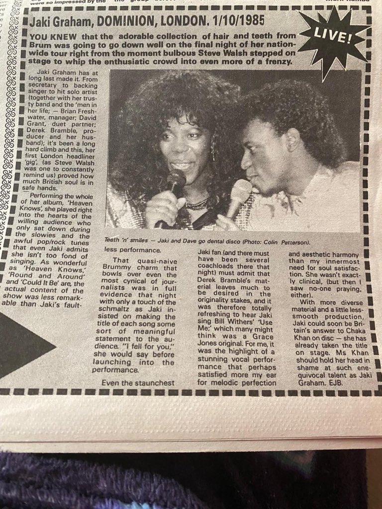 Another review I’d never seen, although I’ll never forget how good @Jaki_Graham was that night at the Dominion or how great she still is. For those of you wondering about the ‘Afro mullet’ it’s an 80’s thing, you had to be there 😂😂