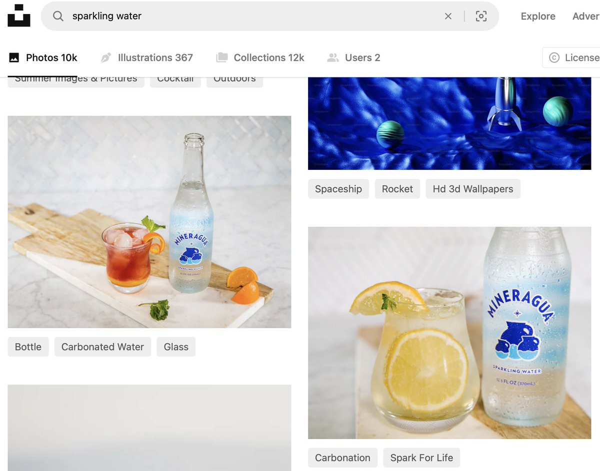 Never heard of the brand @mineragua before (looks lush) but they are absolutely owning 'sparkling water' on @unsplash 

Another organic platform most brands sleep on!