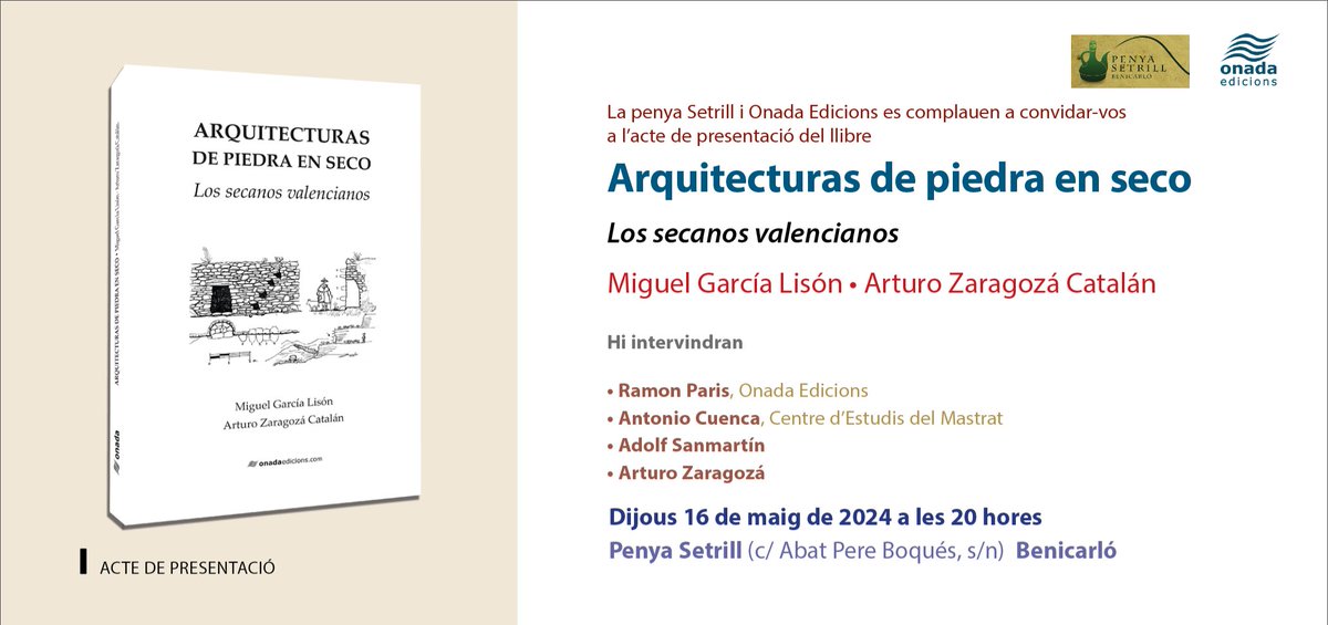 PRESENTACIÓ DE LLIBRE A BENICARLÓ La penya Setrill i Onada Edicions es complauen a convidar-vos a l’acte de presentació del llibre: