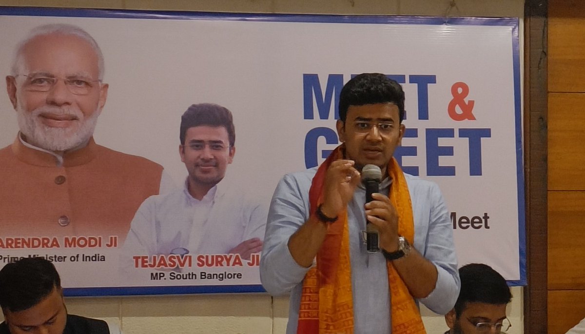 Yesterday had this opportunity to meet n interact with @Tejasvi_Surya bhai.. He is very humble n a wonderful orator.... He has immense knowledge n clarity about work bjp is doing for people of Bharat n his insight about sanatan dharma is excellent too.. Thank you @mayursejpal n…