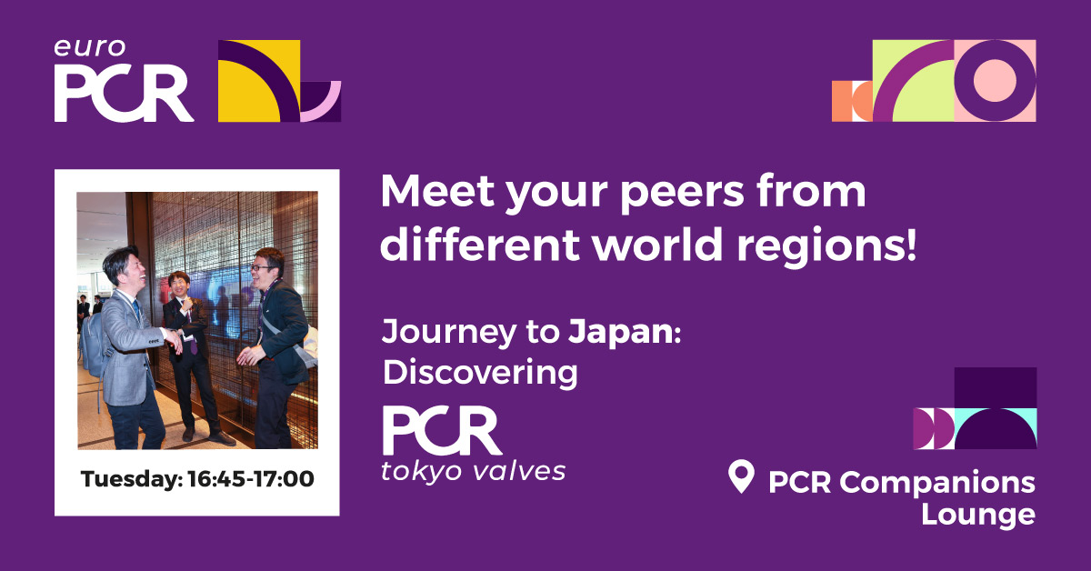⏰[#PCRcompanions Lounge at #EuroPCR – Level 2] 🇯🇵 JOURNEY TO JAPAN at 16:45 – Meet your peers and learn about 🗼#PCRTokyo in a 🌸Japanese setting! 📆