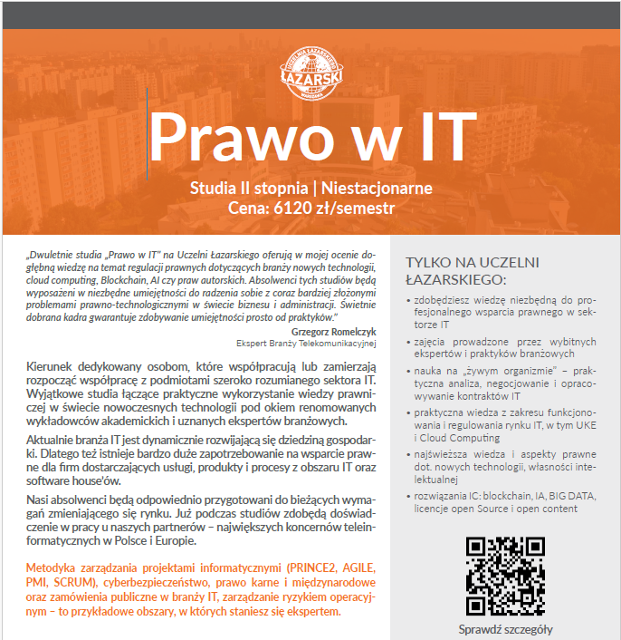 Zostaliśmy partnerem kierunku studiów: Prawo w IT lazarski.pl/pl/oferta-eduk…