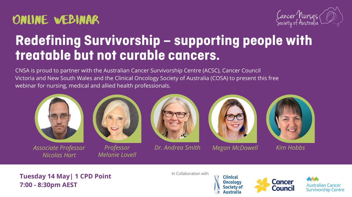 Almost there! Over 300 have registered for tonight's webinar! See you soon! #survonc #supponc

@ACSC_PeterMac with @COSAoncology, @CNSA_ORG, @CancerVic, @CCNewSouthWales