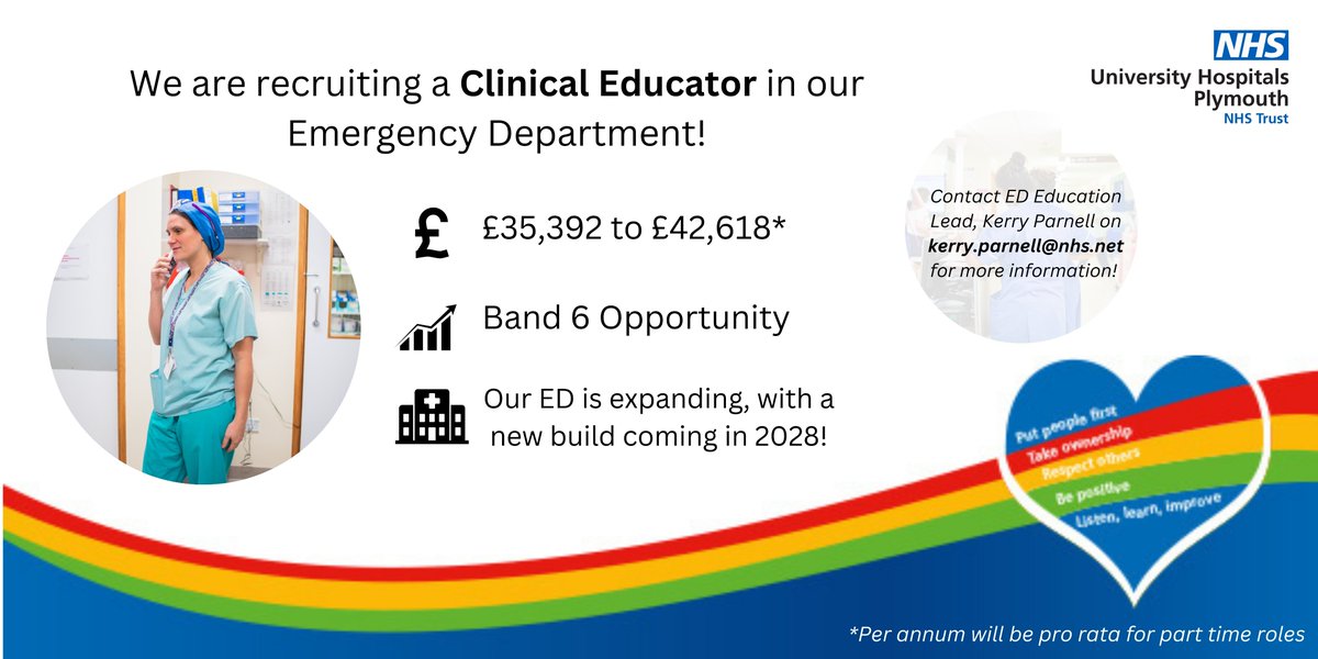 UHP Derriford Recruitment (@derrifordjobs) on Twitter photo Do you have a passion for teaching, and want to work in our exciting ED department at <a href="/UHP_NHS/">University Hospitals Plymouth NHS Trust</a>? Then this role could be just the ticket... 🎟️
🔗jobs.nhs.uk/candidate/joba… Do you have a passion for teaching, and want to work in our exciting ED department at <a href="/UHP_NHS/">University Hospitals Plymouth NHS Trust</a>? Then this role could be just the ticket... 🎟️
🔗jobs.nhs.uk/candidate/joba…
