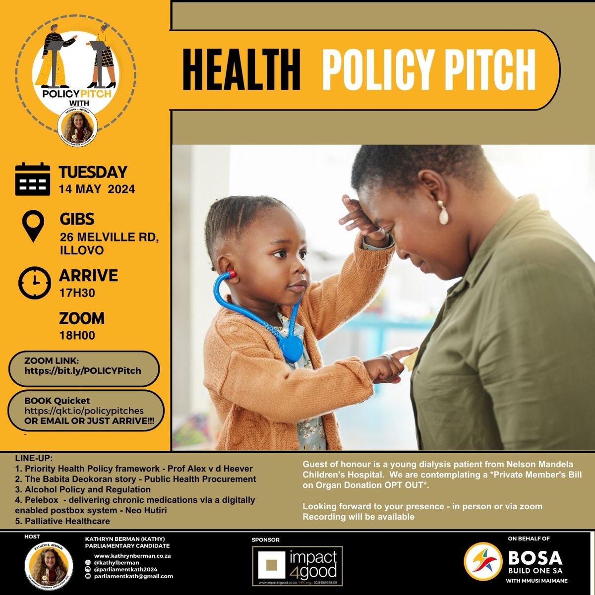 The #NHIBill features: @GIBS_SA TONIGHT Tuesday 14 May 2024 17h30 for 18h00 An inclusive POLICY PITCH focusing on the HEALTH SECTOR Line-up includes: 1. HEALTH POLICY FRAMEWORK - Prof Alex van den Heever 2. BABITA DEOKORAN - Public Health Procurement 3. ALCOHOL - Policy and…