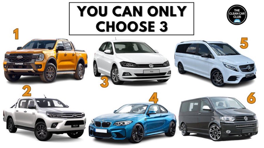 You just won a competition to win 3 cars. Which cars are you choosing?