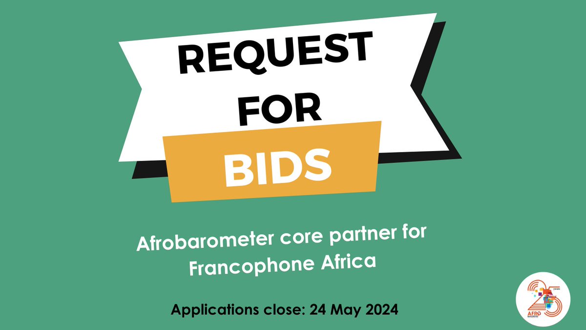 Afrobarometer seeks a core partner for francophone Africa to lead survey execution and dissemination and provide strategic advice. French fluency and experience in Africa are essential! Learn more & apply: bit.ly/3QrutqQ Application close: 24 May 2024 #Jobs