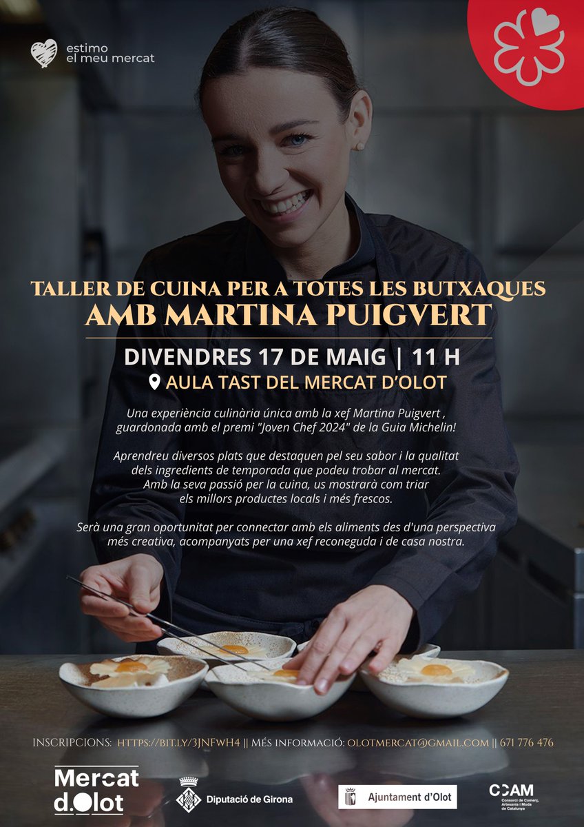 🍅🥦🧄 Olot se suma a la Setmana dels Mercats! 👩🏻‍🍳 Taller de cuina amb @MartinaPuigvert de @LesCols_Fina 📲 Campanya de difusió amb receptes i premis 🗓️ Del 17 de maig al 2 de juny Consulteu-ho tot aquí➡️olot.cat/pl217/ajuntame… #femOlot #AjuntamentOlot #DescobreixOlot