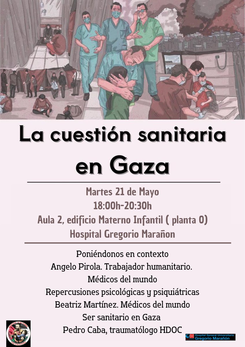 Os esperamos el próximo Martes, para hablar de la situación de los profesionales sanitarios en Gaza. @RedxPalestina @MedicosdelMundo @BDSMadrid