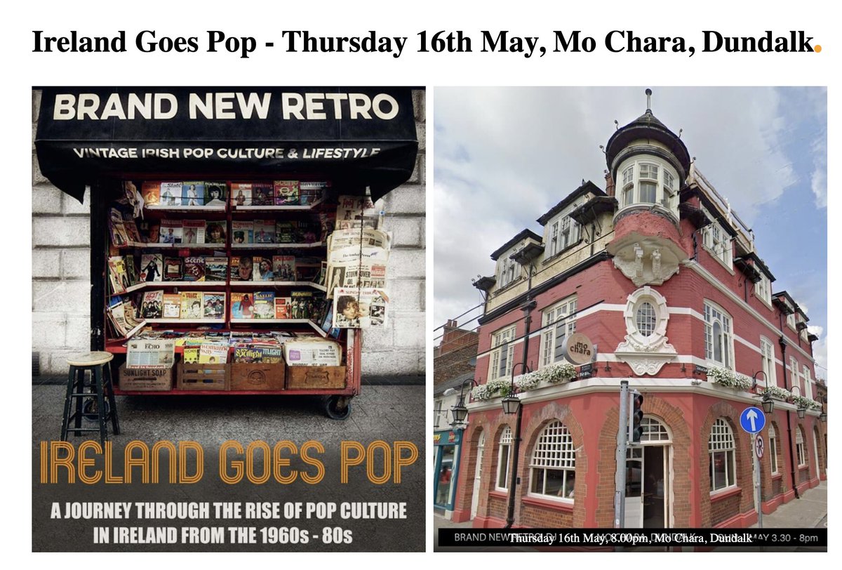 Proud and excited to be bringing our live show to Mo Chara, Dundalk this Thursday, where we will freewheel through the history of pop culture in Ireland using original artefacts. Thurs 16 May, 8.00 pm, Free Adm #cmonthetown brandnewretro.ie/2024/05/02/ire…