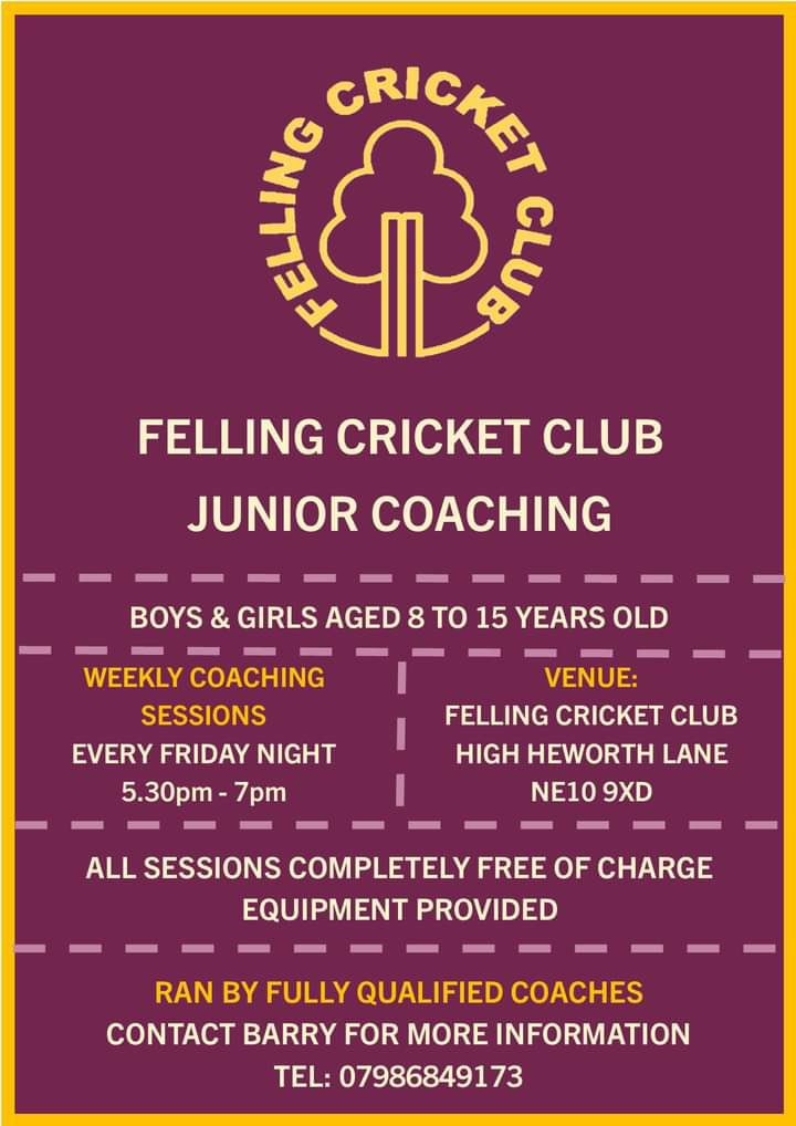 JUNIOR CRICKET 🏏 

Playing cricket is a perfect way to make new friends & learn new skills.

@FellingCC are keen to welcome new players to the club- particularly those in Year 7 and 8. 

Please share 🏏
#cricket #juniorcricket #howzat