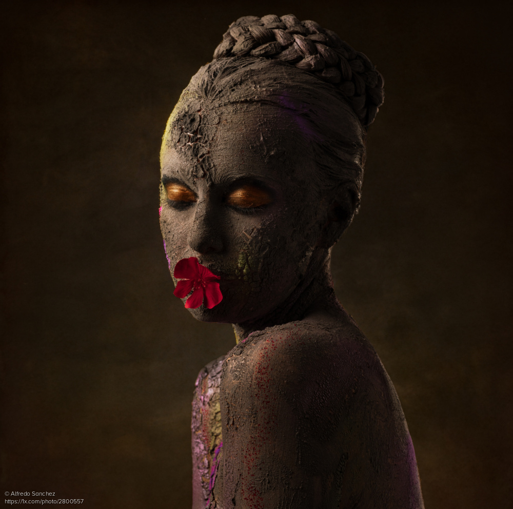 'Red flower ......' by Alfredo Sanchez 1x.com/photo/2800557/… #portraiture #woman #clayart #flower #red #fineartphotography #conceptart