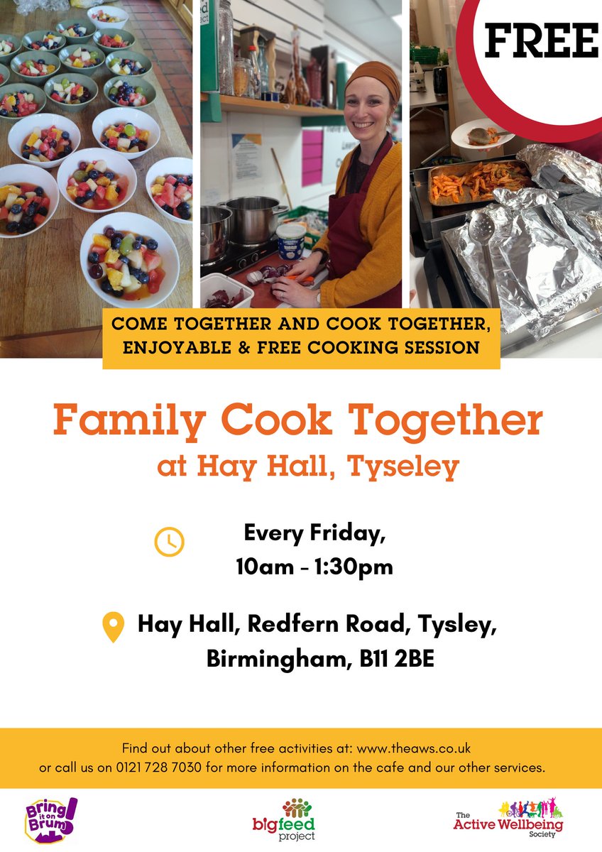 👩‍🍳 Every Friday - join us to cook up a delicious meal, then sit down to enjoy it together! 🍴 Share your skills and learn new ones, everyone is welcome, and everything is FREE. 📍 Fridays - 10am-1pm – Hay Hall, Tyseley, B11 2BE – there’s more info here: bit.ly/3qmJyOg