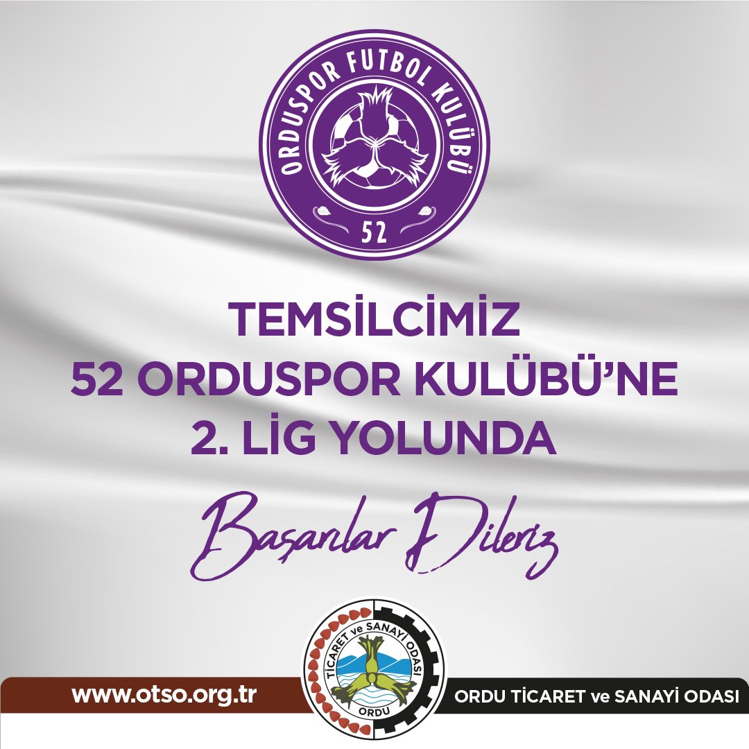 Temsilcimiz 52 Orduspor Kulübüne 2.Lig yolunda başarılar dileriz.

@ordusporuz