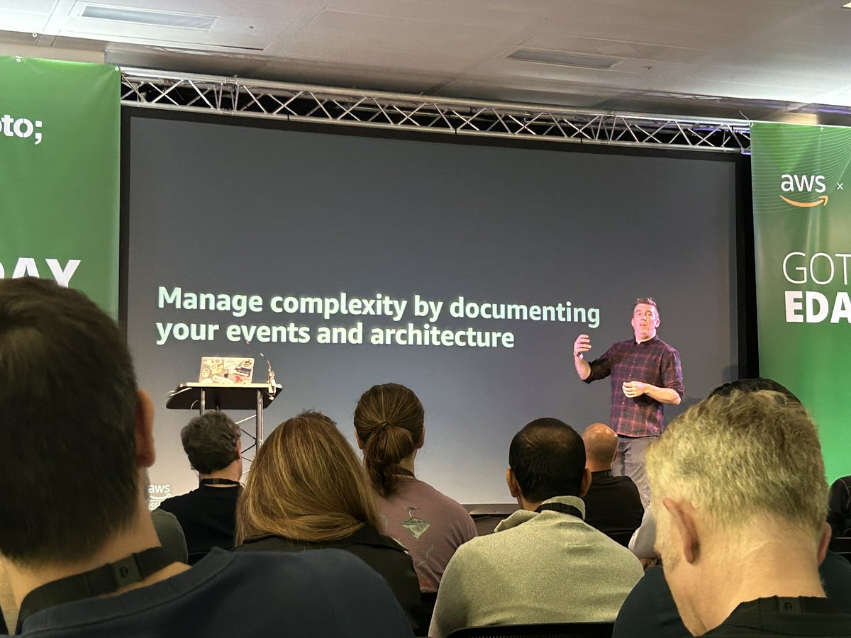 All about event-driven architectures today in London! Love this take by @boyney123: “producers should not know about consumers” is often taken too literally. Know your system, document it. *You* should know what happens 😅