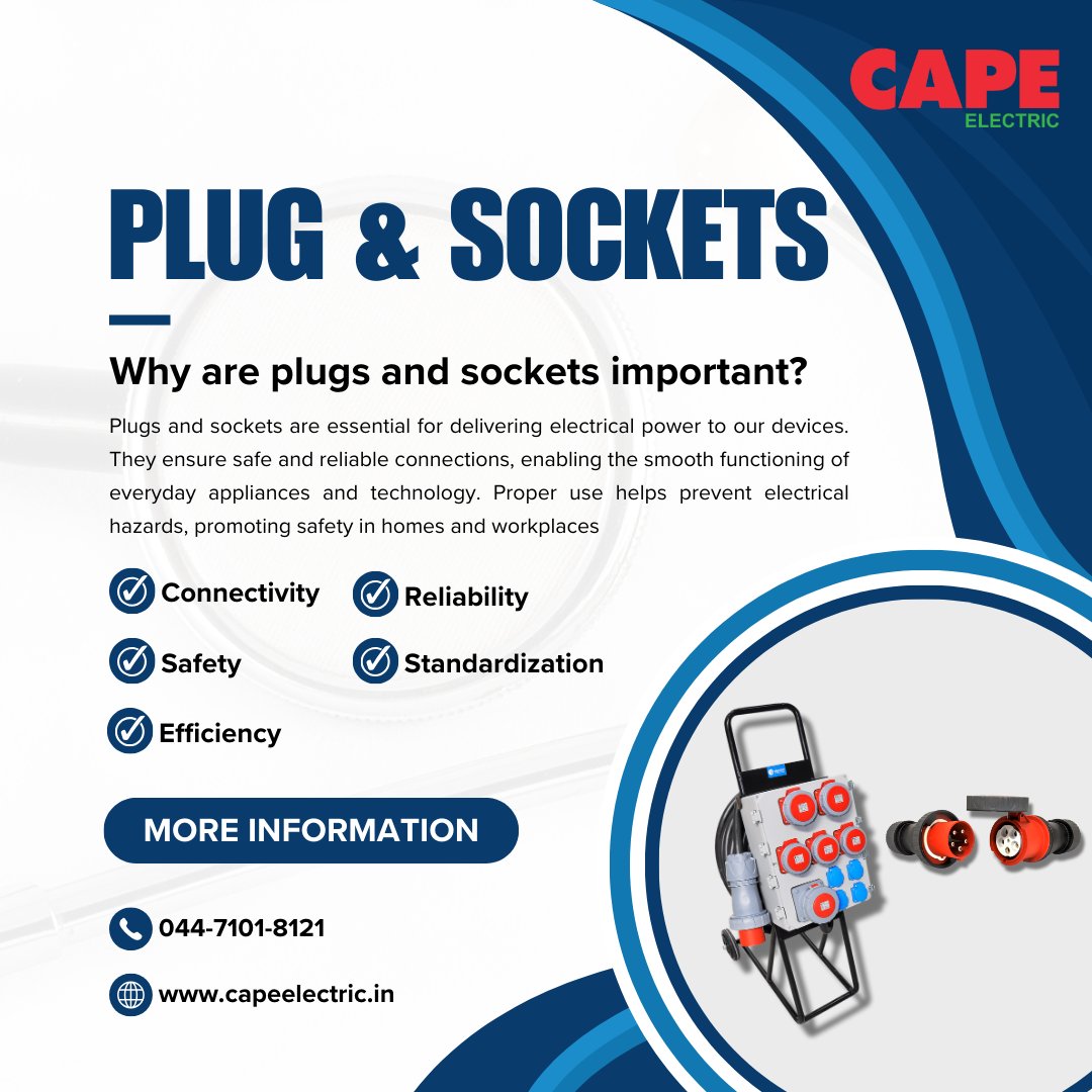Facilitating safe connections and seamless operations across industrial machinery, plugs and sockets are essential components of modern manufacturing and production systems.

Reach out to us today : zurl.co/8NeT

#PowerUp #ElectricalSafety #SeamlessConnectivity