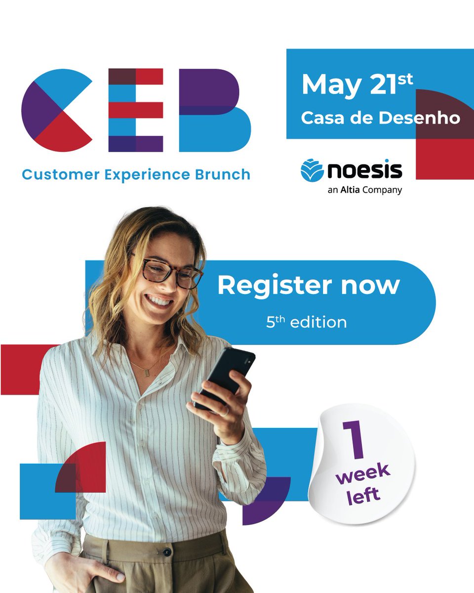 🌟 Don't miss out on the Customer Experience Brunch, just a week away! ⌛ Join us and witness how leading companies are transforming their business! Register now: bit.ly/3w6MNyx #CustomerExperience #AI #DigitalTransformation #Networking #CXBrunch