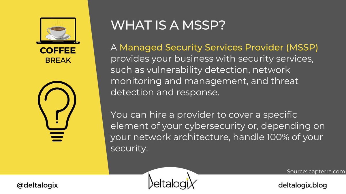 Managed Security Service Providers (MSSPs) provide continuous network monitoring, incident response, and support to companies with limited economic resources. What other strategies ensure #CyberResilience? Find out on @DeltalogiX ▶️ bityl.co/PobM #MSSP #CyberSecurity