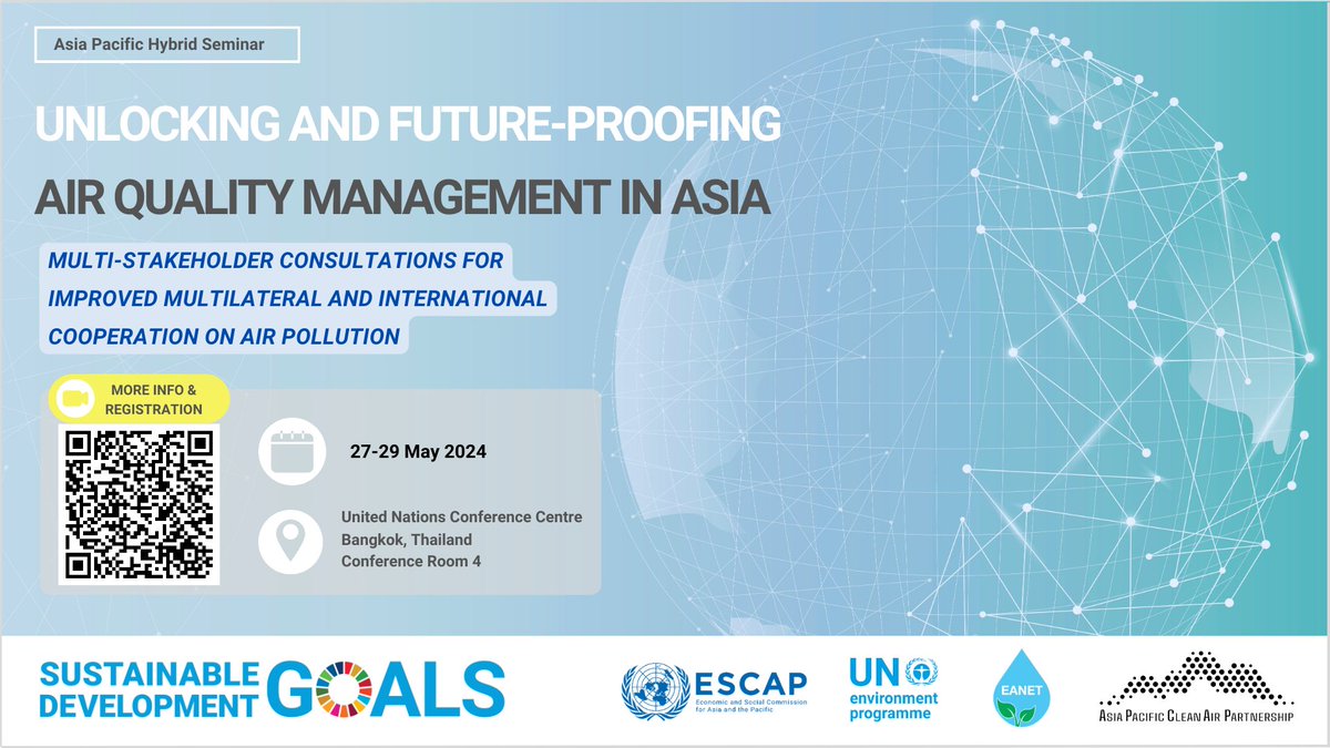 📅 Event: Join @UNEP_AsiaPac & @UNESCAP from 27-29 May for a multi-stakeholder consultation workshop on unlocking and future-proofing #AirQuality management in Asia. 📍 Bangkok, Thailand 👉 Register unep.webex.com/webappng/sites…