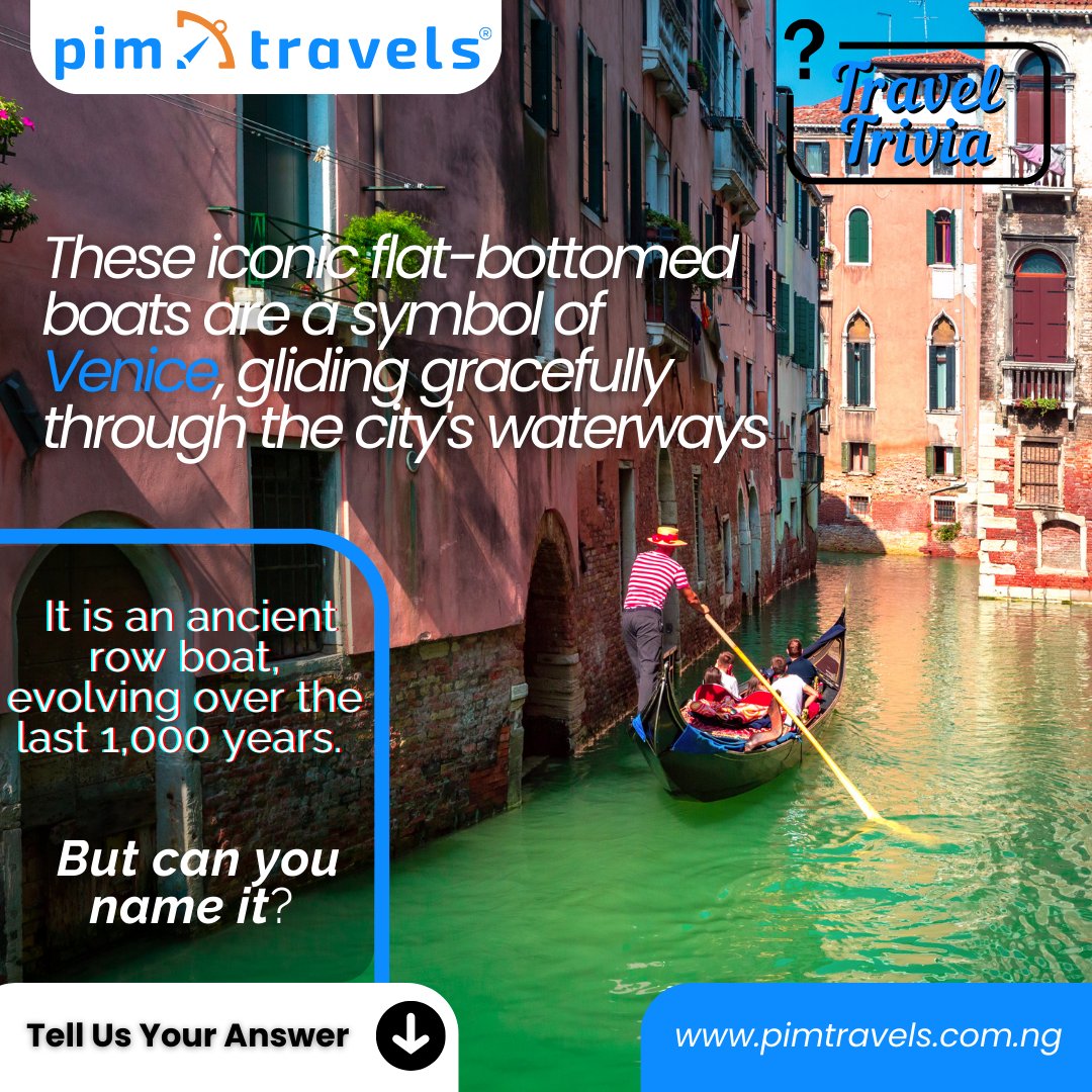 Venetian boat mystery! What's their secret name? Book your Venice adventure with PIM Travels! #pimtravels

#traveltrivia #internationalflight #internationalflightbooking #travel #traveldeals #travelgoals #vietnam #traveladvisor #traveldreams #europe #travelmilan #lagostoitaly