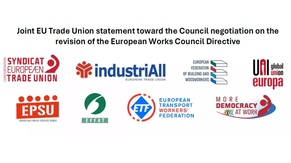 Trade unions are calling @EUCouncil and @EU2024BEto: 💪strengthen the #EuropeanWorksCouncilDirective NOW ⚠️oppose flawed arguments 📢promote #DemocracyAtWork ➡️Read our joint statement 📰 @industriAll_EU @etuc_ces @UNI_Europa @EFFAT_org @EPSUnions @EFBWW_ @ETF_Europe 👇👇👇…