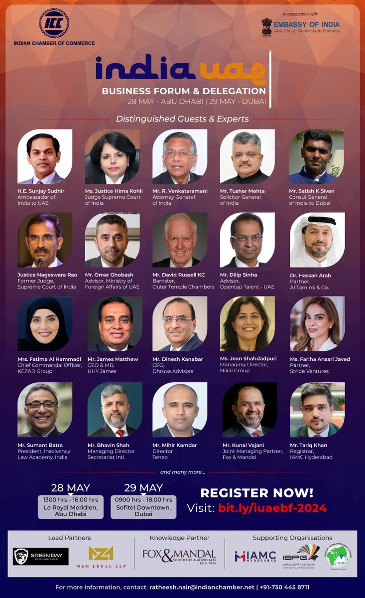 ICC, in association with the Embassy of India in UAE, is hosting experts from the Legal and Business fraternity to deliberate on strengthening ties at India UAE Business Forum & Delegation on 28th May in Abu Dhabi and 29th May in Dubai. Join us as we discuss the Business