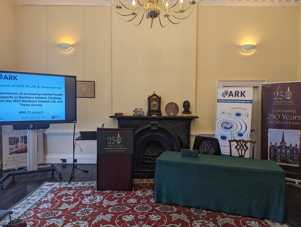 Ready to roll @cliftonbelfast for the launch of the 2023 NI Life and Times results with @profsiobhanon @NicoleBond02 Access the results: ark.ac.uk/nilt/2023/ @MHC_NI @QUBSSESW @ASPS_UU #MentalHealthAwarenessWeek2024 #MentalHealthAwareness #mentalhealth