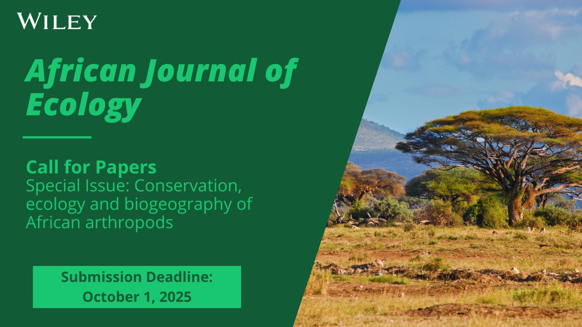 Publish your research in African Journal of Ecology's upcoming special issue: 'Conservation, ecology and biogeography of African arthropods' 🌲 Submit now 🔗 ow.ly/23lT50Rymis