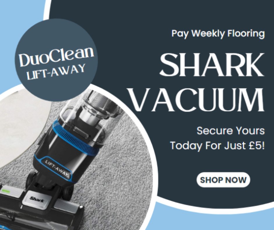 Dive into a cleaner home with the Shark DuoClean Lift-Away Vacuum! 🦈✨ Now available at Pay Weekly Flooring from just £5 a week, with 0% interest and no credit checks. Experience the power of clean without the hassle! 🏡🔍 #SharkVacuum #CleanHome #DuoCleanLiftAway