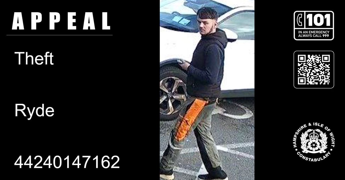 We are issuing an image of a man we would like to speak to following a theft at a cashpoint on the Isle of Wight. READ MORE: orlo.uk/32VLo