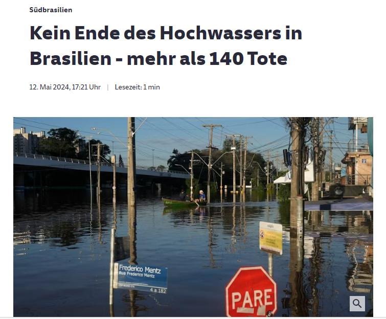 Die Klimakatastrophe ist hier: Extremwetter wie das Hochwasser in Brasilien nehmen nur weiter zu. Allein dort haben eine halbe Millionen Menschen ihr Zuhause verloren, mehr als 140 sind gestorben... und die Unwetter sind noch nicht vorbei! Klimaschutz ist nicht verhandelbar!