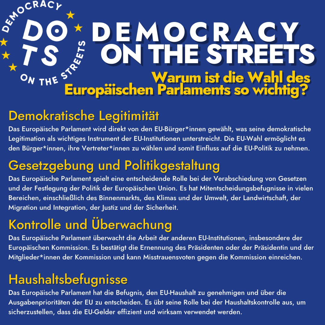 Der Anlass unseres Protests für Klimagerechtigkeit in der EU und darüber hinaus ist die Europawahl am 9. Juni.
Wir haben ein paar Infos zusammengetragen, damit alle gut informiert wählen gehen.
#EUWahl2024 
Schließt euch dem Protest an.