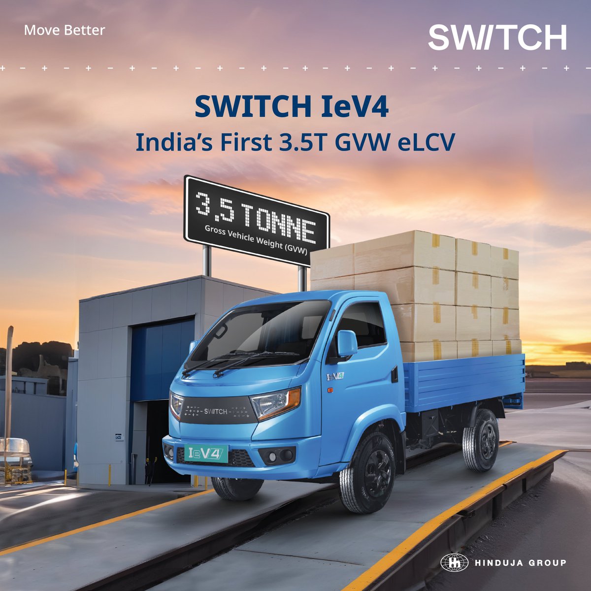 Lead the way towards a greener future with Switch IeV4, India's first to offer a Gross Vehicle Weight (GVW) of 3.5 tonnes, revolutionizing transportation with unmatched sustainability and performance.

#SwitchMobility #ElectricVehicles #MoveBetter #EcoFriendly #ZeroEmissions