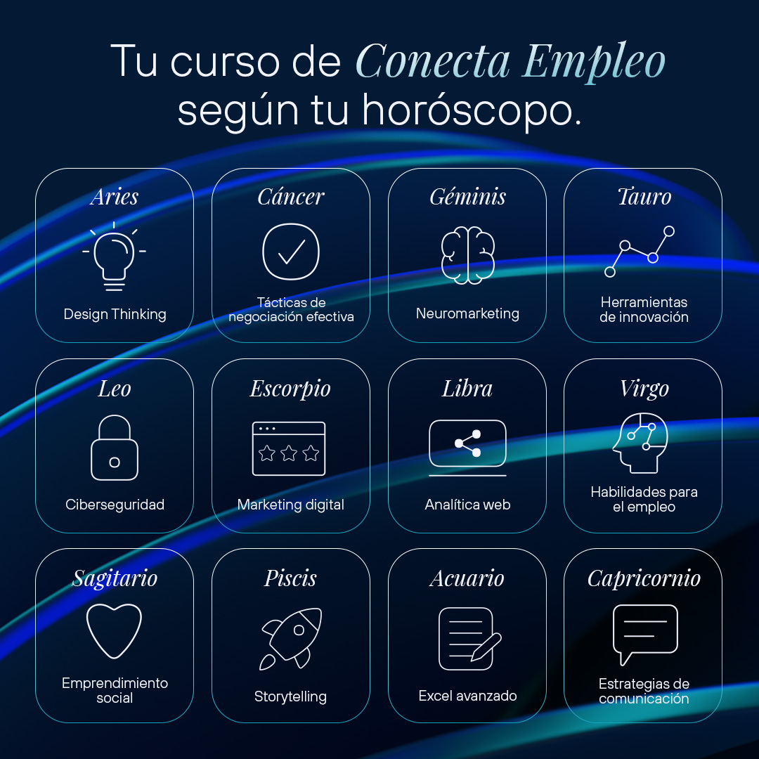 ✨ ¿Qué te dice el zodiaco hoy? Estos son los cursos de Conecta Empleo que te recomienda. …leo-formacion.fundaciontelefonica.com/espana