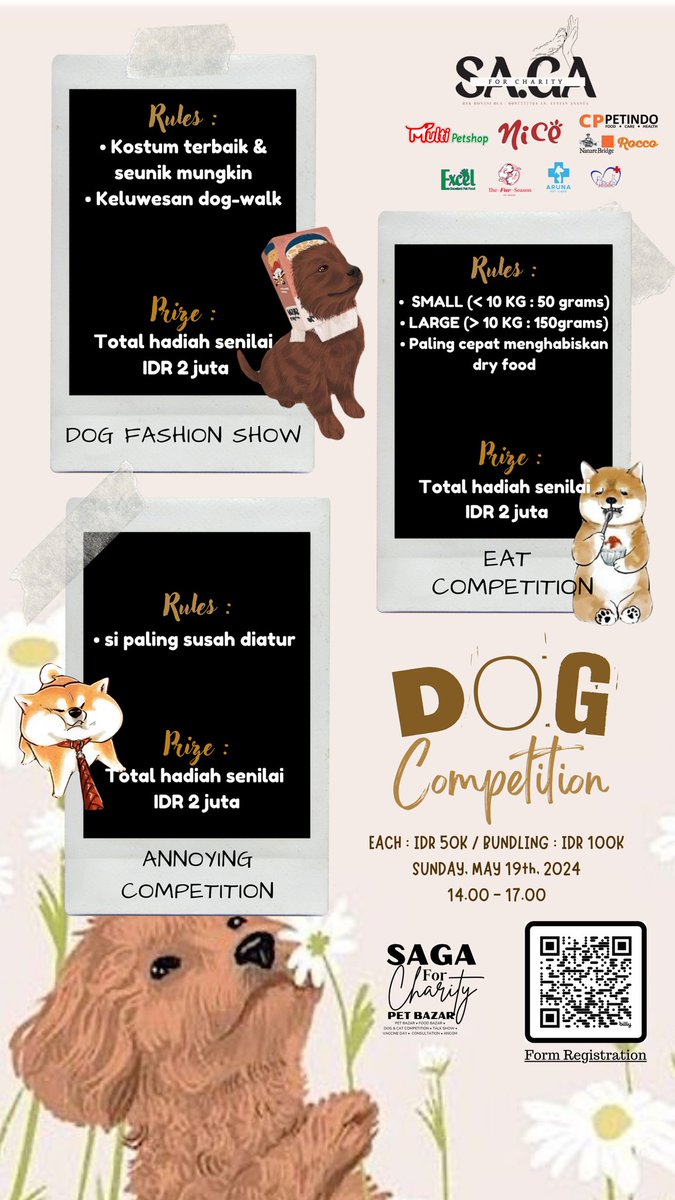 SAGA FOR CHARITY
Pet Bazar

• Dog Competition
• Cat Competition
• Vaccine 
• Pet’s Health Consultation
• Pet’s Need Tenant
• Food Stall
• Animal Communicator
• Talkshow 
• manymore

Come and join with your fur ones.
Have a pawnderful day

Feel free to re-tweet ya guys :)