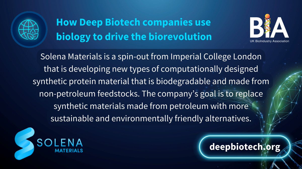 Have you read our ♻️ #DeepBiotech: Disruptive Innovation for Global #Sustainability report? It features case studies on companies like @SolenaMaterials, which designs synthetic proteins material that are biodegradable ➡️ ow.ly/J6HT50RFmRa