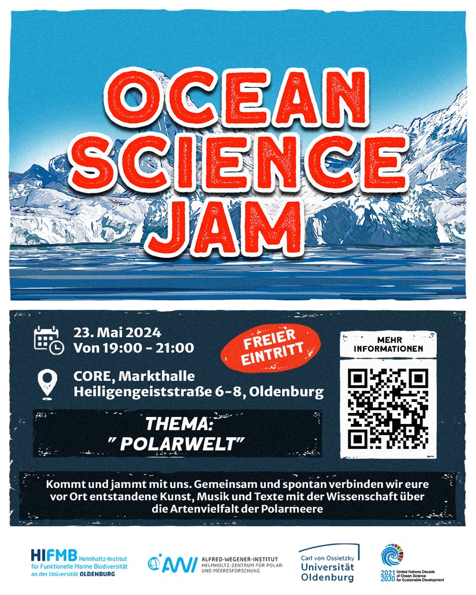 #OceanDecadeActivity: The final Ocean Science Jam will take place on 23 May in Oldenburg, Germany! Organised by @AWI_Media and @HIFMB_OL, Ocean Science Jams bring together musicians, dancers, and scientists to showcase collaboration for the ocean. 👉 ow.ly/J07950RFlJX