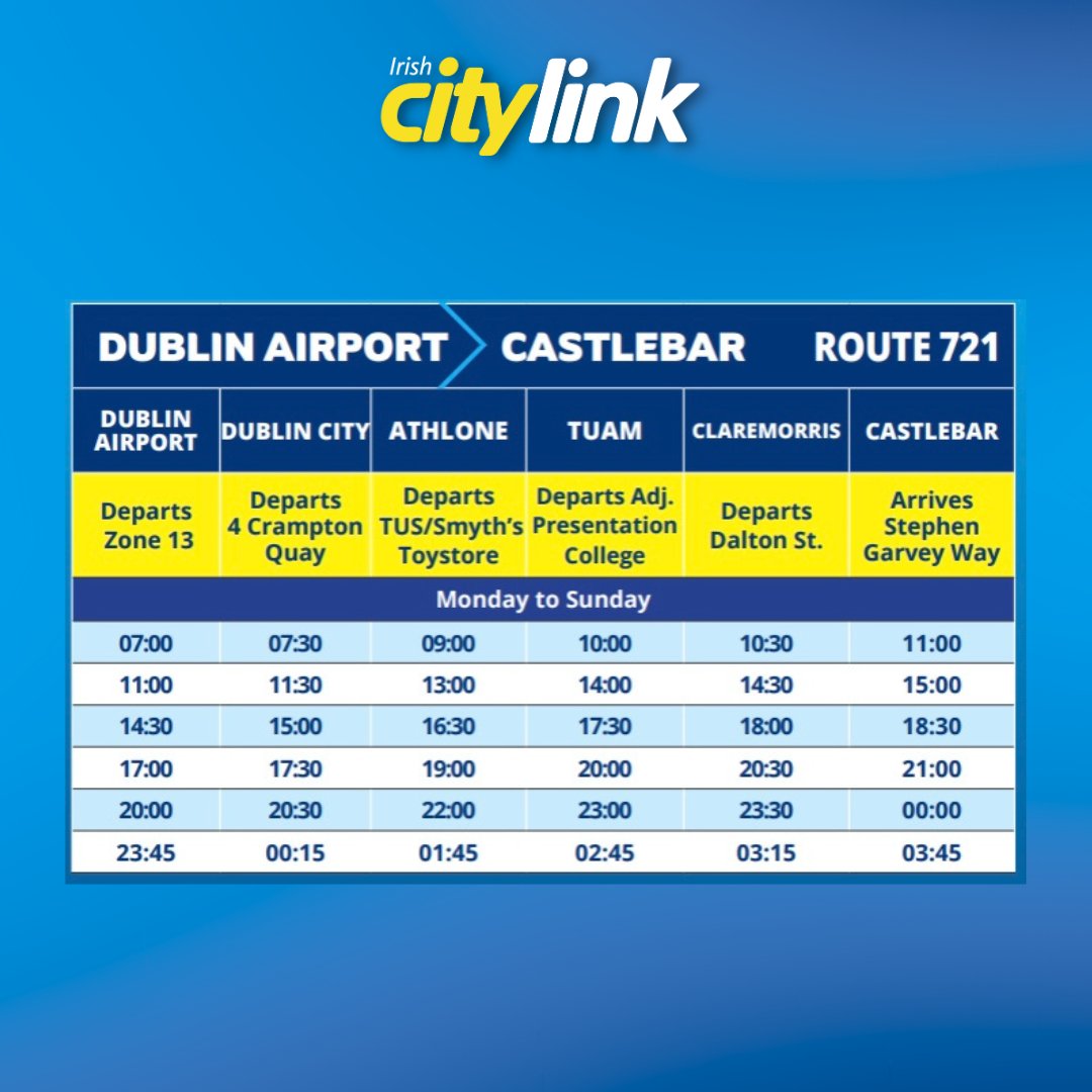 Did you know we accept Free Travel Passes on all our Citylink routes, including our Castlebar - Dublin Airport service? 🚌 You can easily reserve your seat online today at citylink.ie 🎫