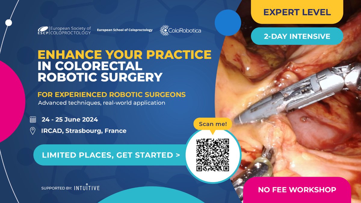 Enhance your colorectal robotic surgery skills at our Advanced Workshop, 24-25 June in Strasbourg, France. Limited spots available! Apply now for free registration! Register now: i.mtr.cool/ibgusytguc #RoboticSurgery