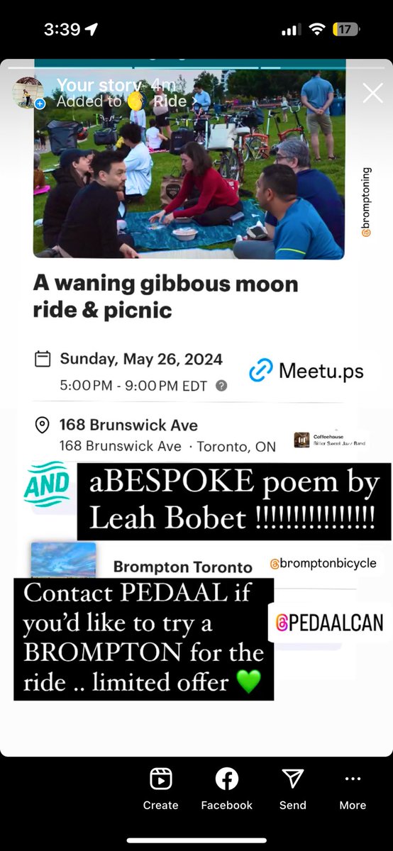 a waning gibbous mOOn 🌖 ride & picnic in toronto?! with a poet reading a beSPOKE poem at PEDAAL?! beSTILL my heart RsvP at @Meetup #BromptonTO meetu.ps/e/N3vXT/R1gzH/i