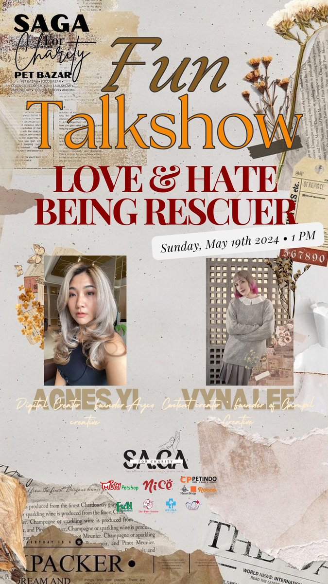 The RUNDOWN ✨✨✨

SAGA for Charity 
Pet Bazar

Saturday - Sunday, 18th-19th May 2024
📍 JR Raynaldi Building, Papandayan, Semarang

More info :
Check IG @sagaforcharity