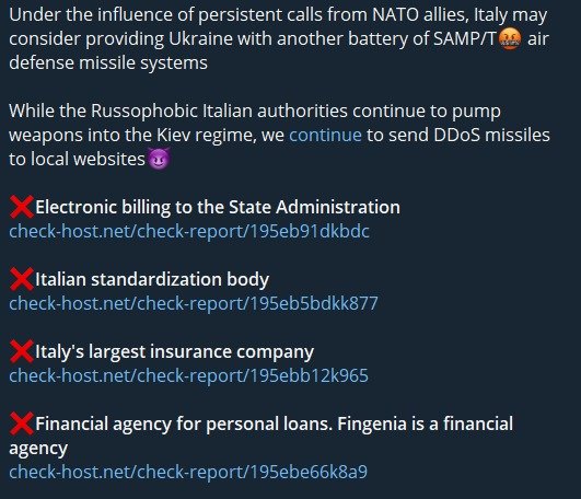 NoName continues to target Italy. Today marks the 12th day of the attack. 

- Fatturazione elettronica PA
- Italian Standardization Body
- Christian Associations of Italian 
   Workers
- Fingenia Financial Solutions

#Italy
#ddos #cyberattack #cti #threatintel