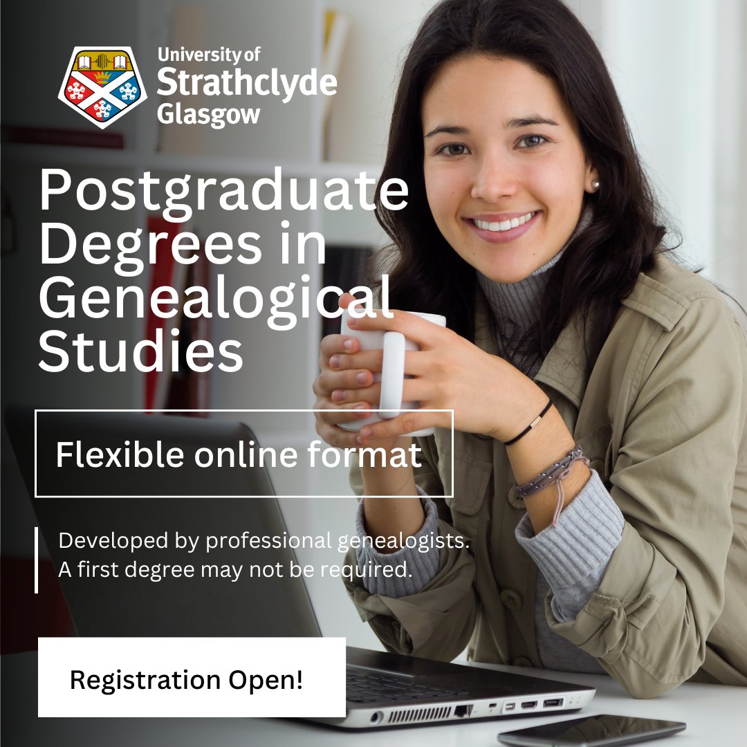 We are accepting applications for the modular, full-time, and part-time study routes for the Postgraduate degree in Genealogical Studies. Deadlines - 01.09 (f/t) and 15.09 (mod &amp; p/t). FAQs and further info 👉 bit.ly/49lEGwK 
#genealogy #lifelonglearning #ancestryhour